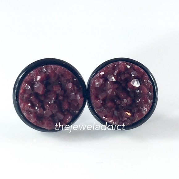 3 for 15🎀maroon faux Druzy black studs - Picture 2 of 7